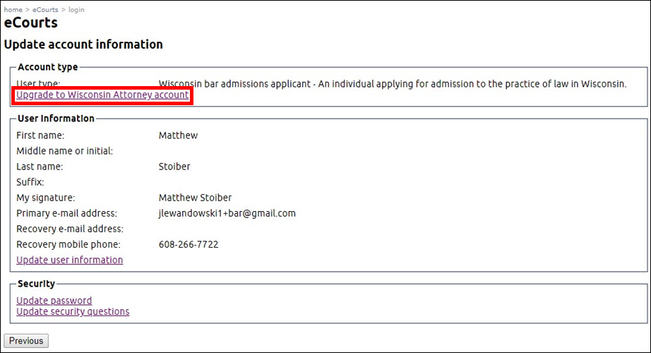 eCourts - Update account information - Upgrade to Wisconsin Attorney account.png