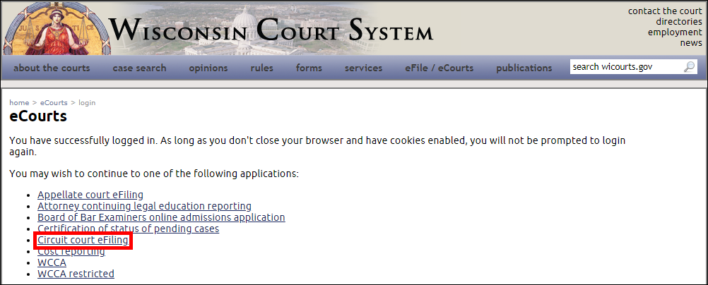 eCourts - Successful login - Circuit court eFiling.png