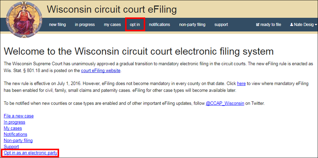 Wisconsin circuit court eFiling - opt in - Opt in as electronic party.png
