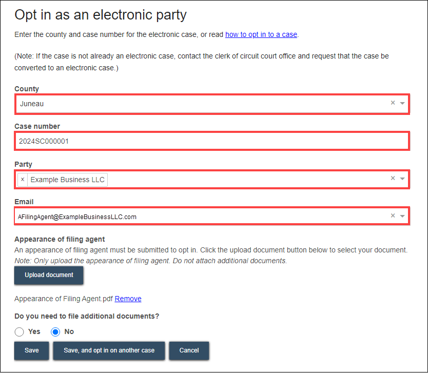 Opt in as an electronic party as filing agent - County - Case number - Party - Email.png