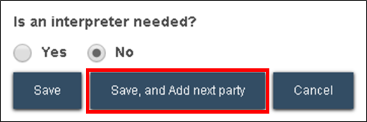 Wisconsin circuit court eFiling - New party - Save and Add next party.png