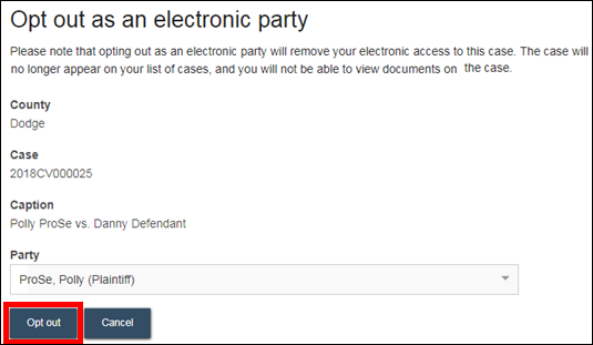 Wisconsin circuit court eFiling - pro se user - Opt out as an electronic party - Opt out.png