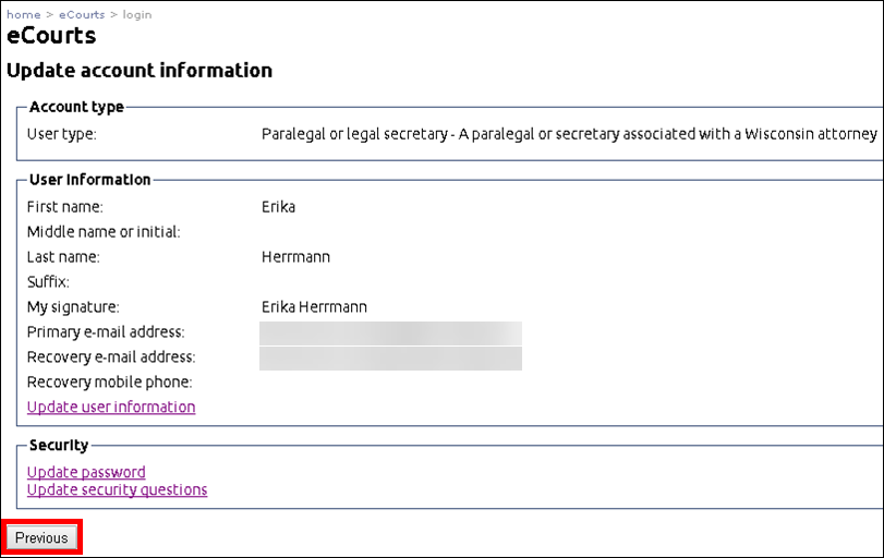 eCourts - Update account information - fle prep user - Previous.png