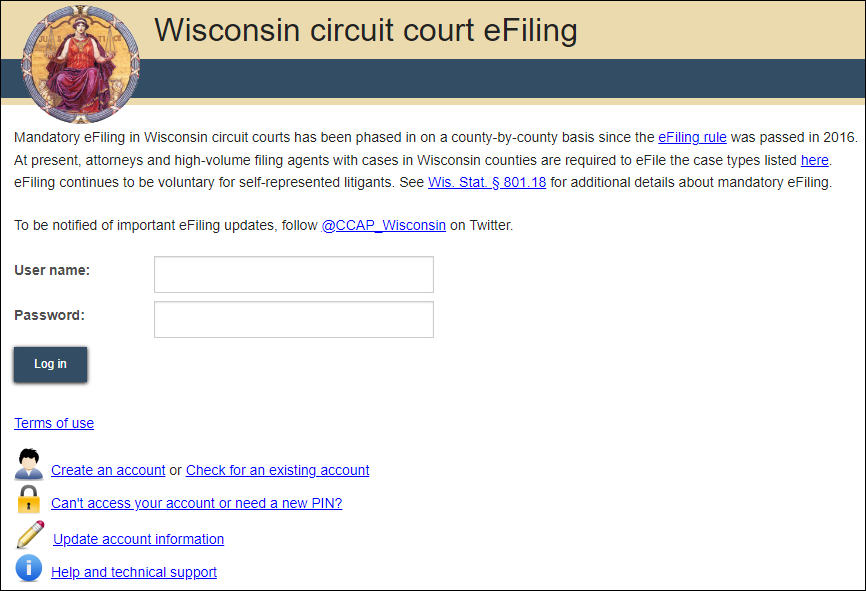 Wisconsin circuit court eFiling - Initial scren.png