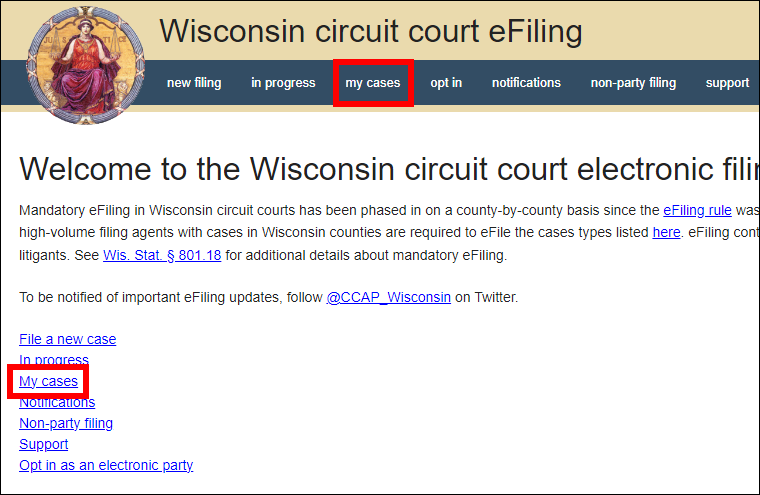 Circuit court eFiling - My cases 