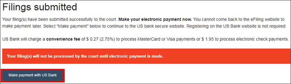 eFiling - Make payment with US Bank