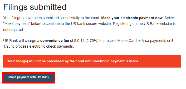 Circuit court eFiling - Make payment with US bank