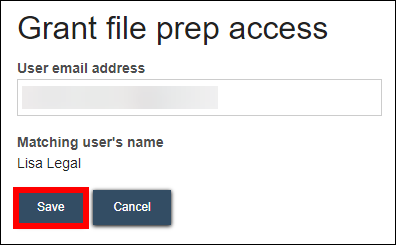 Wisconsin circuit courts eFiling - Grant file prep access screen - User email address - Polly Paralegal.png