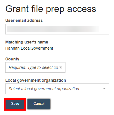 Wisconsin circuit courts eFiling - Grant file prep access screen - User email address - Sally Support.png