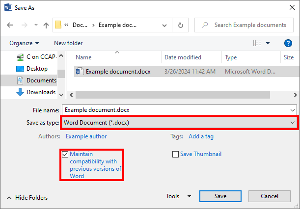 Microsoft Word - Save As Word Document - Maintain compatibility with previous versions of Word.png