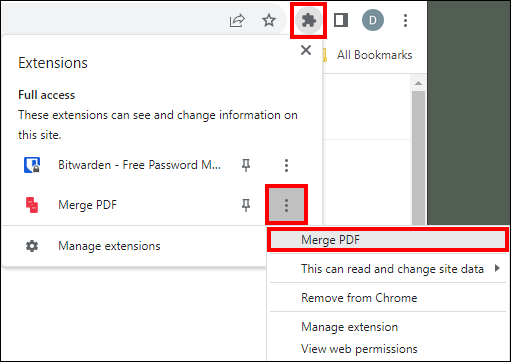Google Chrome - Extensions - Three dot menu next to Merge PDF - Merge PDF.png
