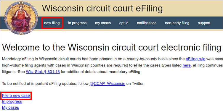 Wisconsin circuit court eFiling - new filing or File a new case link cropped.png