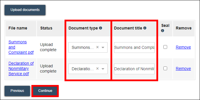 Wisconsin circuit court eFiling - file prep - Documents - Document type - Document name - Continue.png