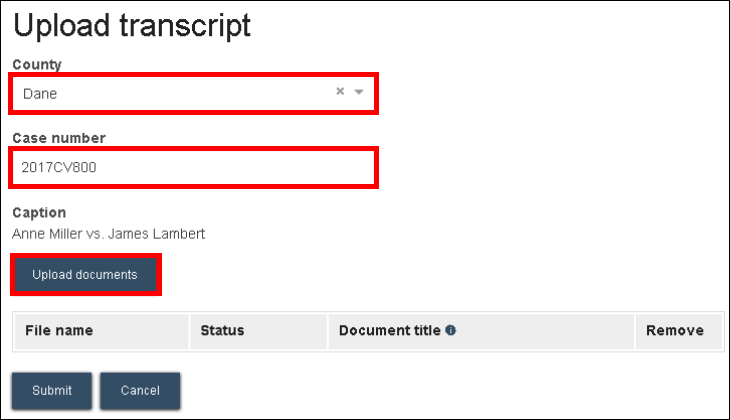 Upload transcript - County - Case number - Upload documents button.png