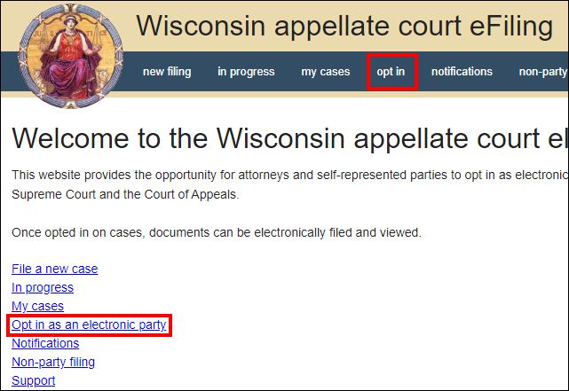 Wisconsin appellate court eFiling - opt in - Opt in as an electronic party.png
