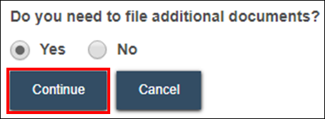Wisconsin appellate court eFiling - Do you need to file additional documents - Yes No radio button - Continue.png