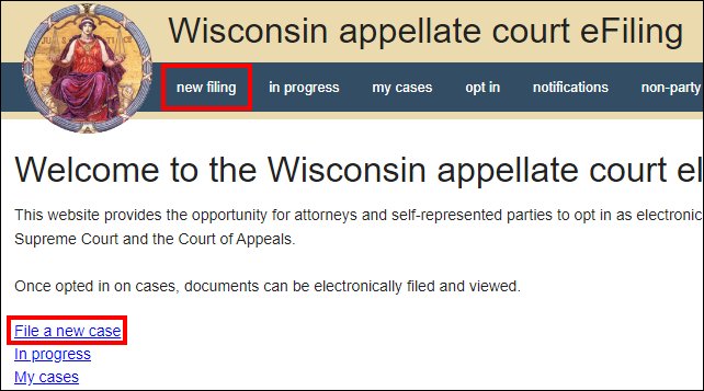 Wisconsin appellate court eFiling - new filing - File a new case.png