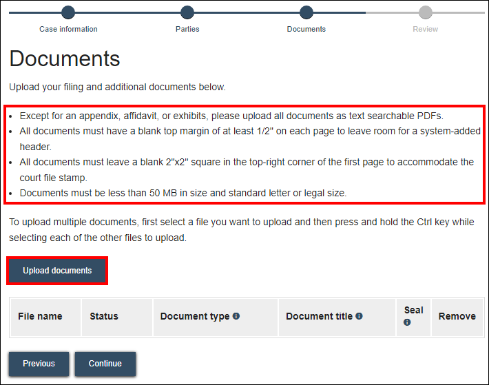 Wisconsin appellate court eFiling - Documents - bullet list to ensure proper formatting - Upload documents.png