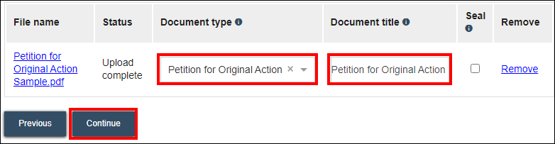 Wisconsin appellate court eFiling - Documents - Document type - Document title - Continue.png