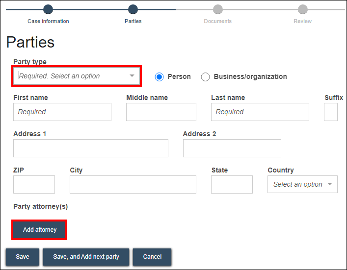 Wisconsin appellate court eFiling - Parties - Party type - Add attorney.png