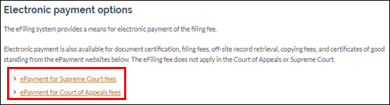 Appellate court eFiling - Tips and tricks - Choose payment option Supreme Court fees or Court of Appeals fees.png