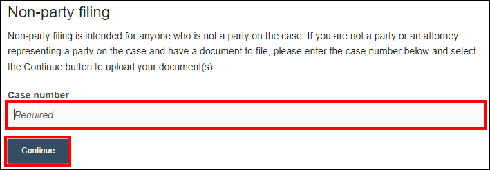 Wisconsin appellate court eFiling - Non-party filing page - Case number - Continue.png
