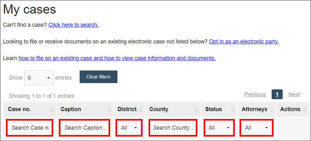 Wisconsin appellate court eFiling - My cases page - Filter options Case no - Caption - District - County - Status - Attorneys.png