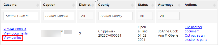 Appellate court eFiling - view parties link in Case number column.png