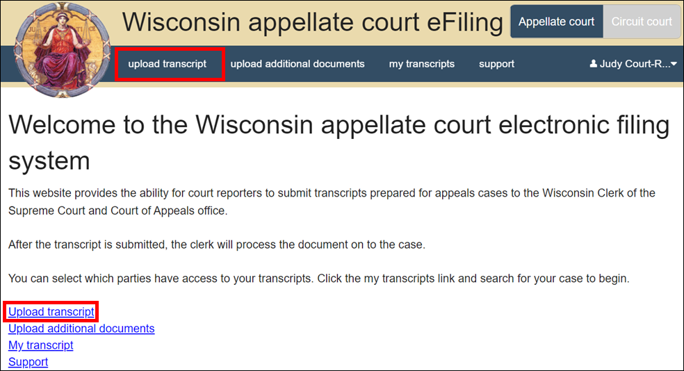 Wisconsin appellate court eFiling - Upload transcript.png
