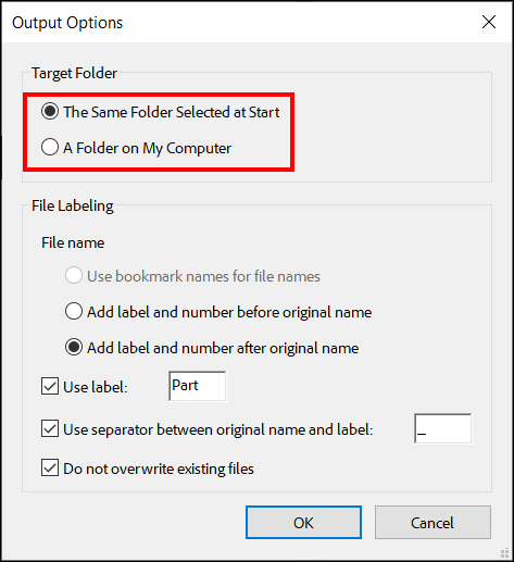 Adobe Acrobat Pro - Output Options - Target Folder.png