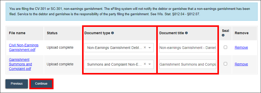 eFiling - civil non-earnings garnishment documents - Docs uploaded.png