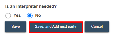 eFiling - New case - Save an add next party.png
