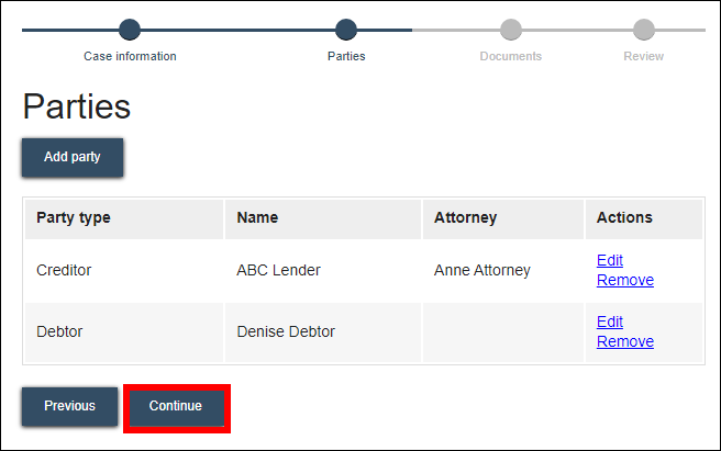eFiling - New case - Parties added - Continue.png