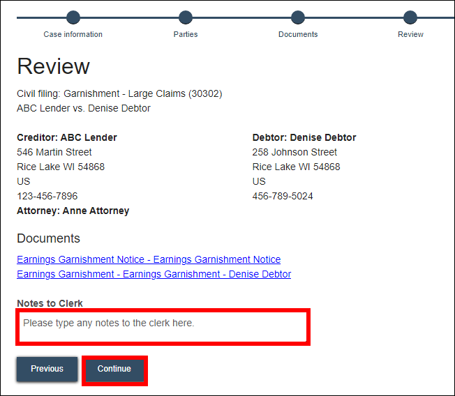 eFiling - New case - Earnings Garnishment - Review.png