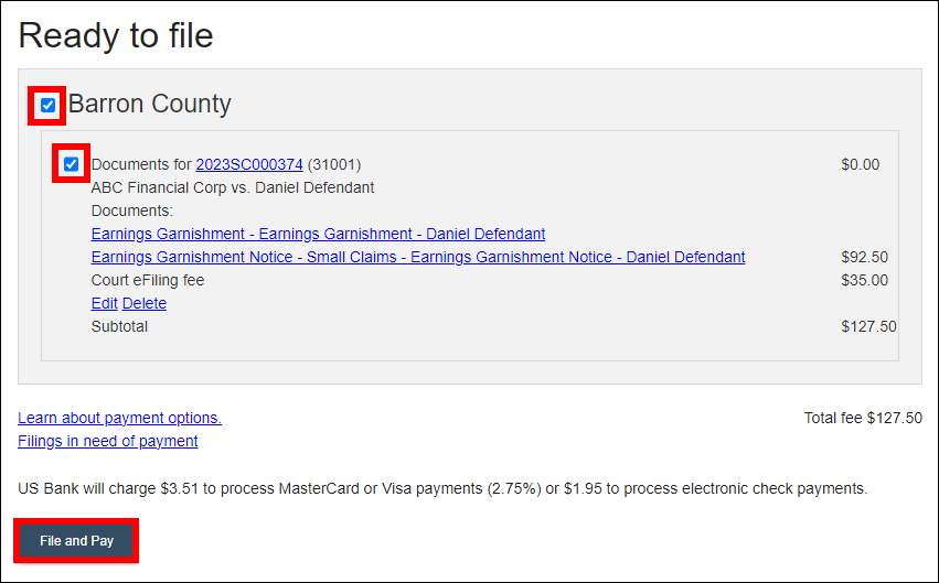 eFiling - Existing case - Earnings Garnishment - Ready to File.png
