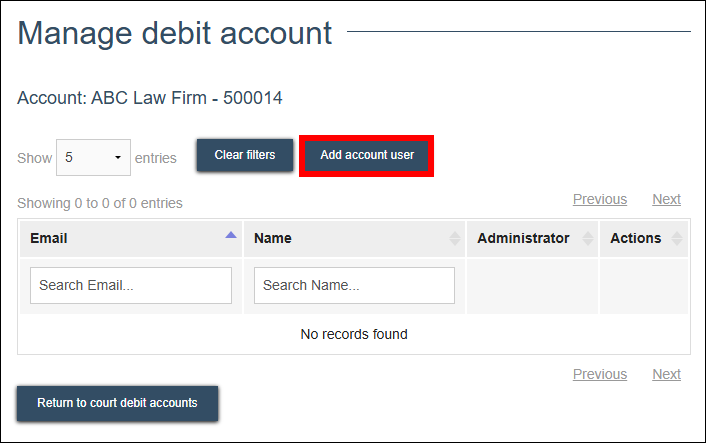 Court debit account - Manage account - Add account user.png