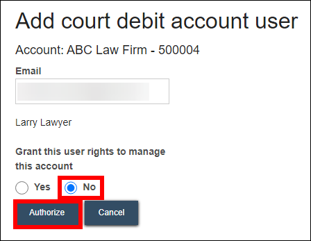 Court debit account - Manage account - Add account user - Authorize.png