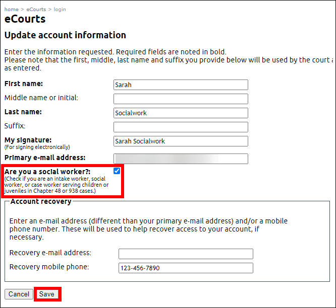 Social worker - Log in - Circuit court eFiling - Update account - Save.png