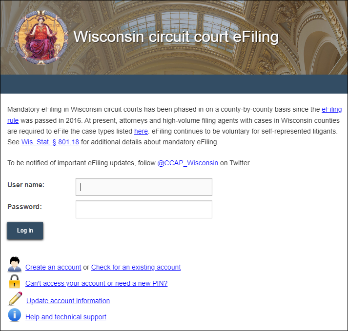 Wisconsin circuit court eFiling - Initial screen.png