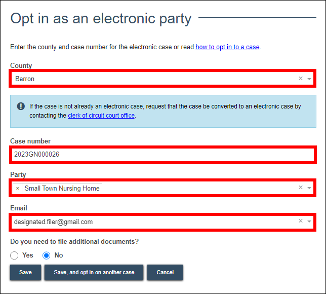 Wisconsin circuit court eFiling - Designated filer - Opt in - Case and party selection.png