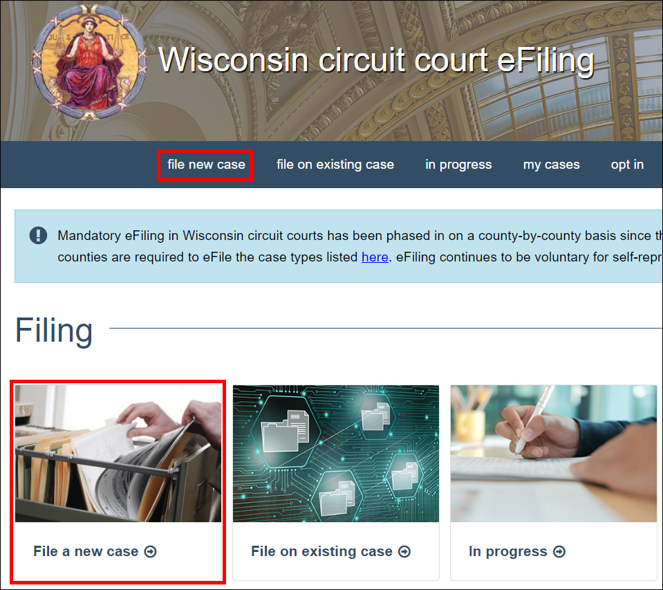 Wisconsin circuit court eFiling - new filing or File a new case link cropped.png