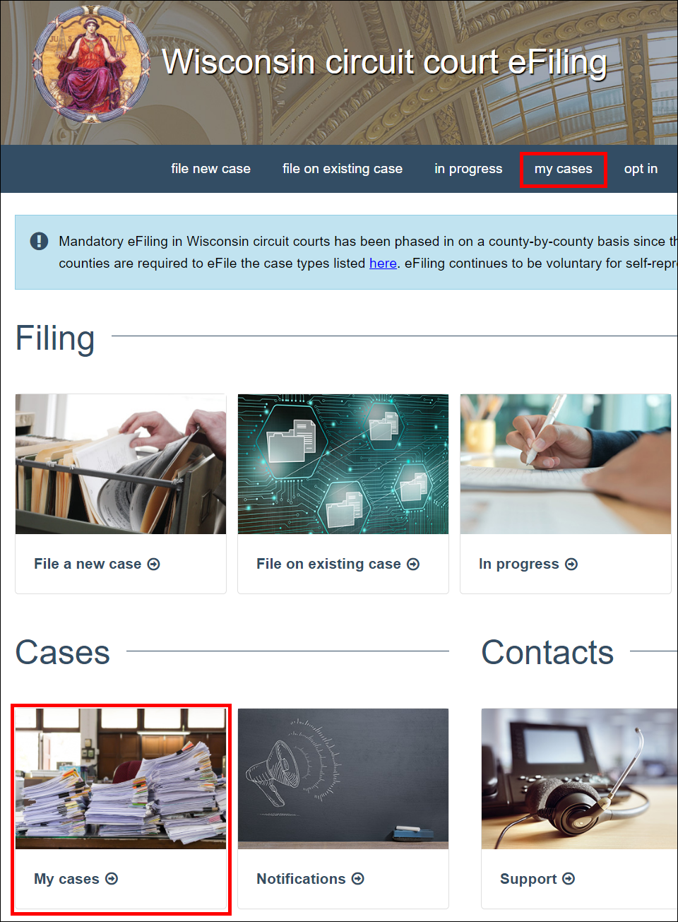 Wisconsin circuit court eFiling - My cases.png