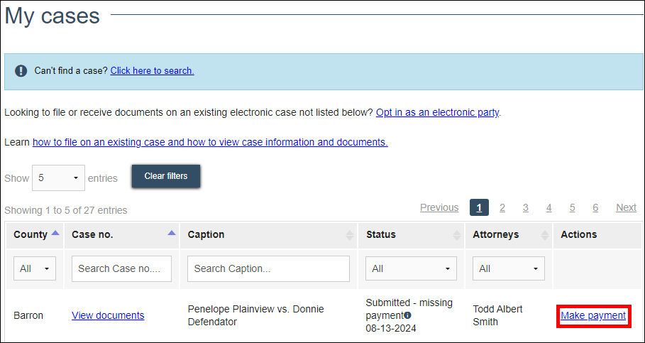 Wisconsin circuit court eFiling - My cases - Make payment.png