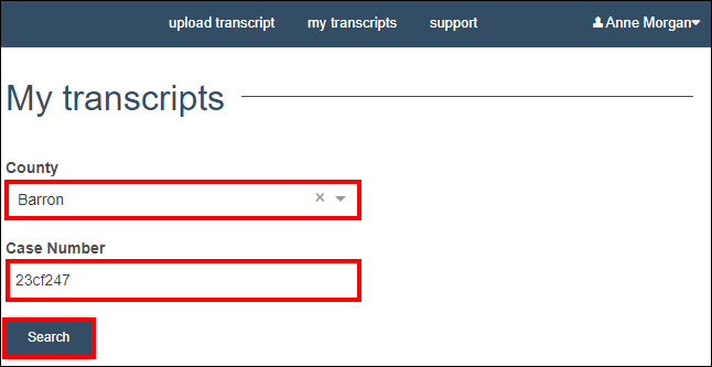 Wisconsin circuit court eFiling - Court Reporer - My transcripts search.png