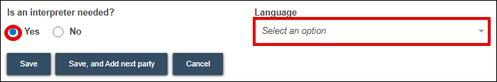 Circuit court eFiling - New Filing - Adoption - Add Party - Party - Interpreter.png