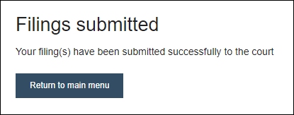 Filings submitted success message