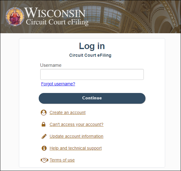 Circuit court eFiling log in screen