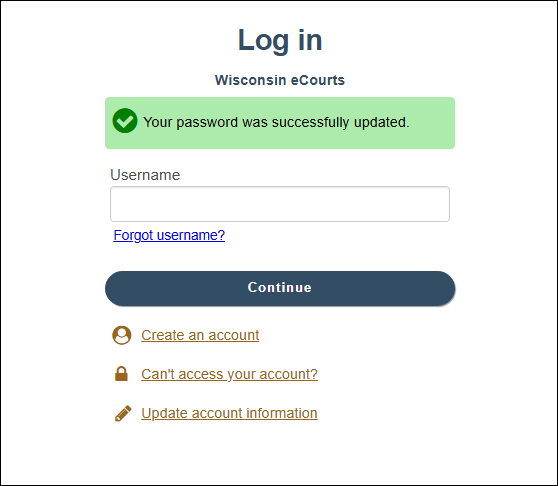 Password updated success message on login screen