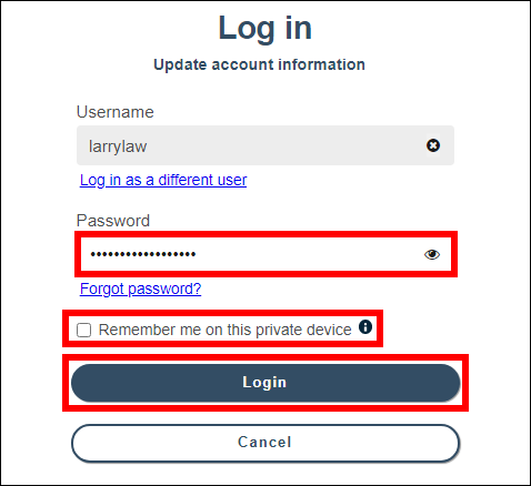 One-time code screen with attention called to the one-time code destination options for the account and the Send button below
