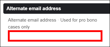 Alternate Email Address page shows "Alternate email address" field outlined in red.